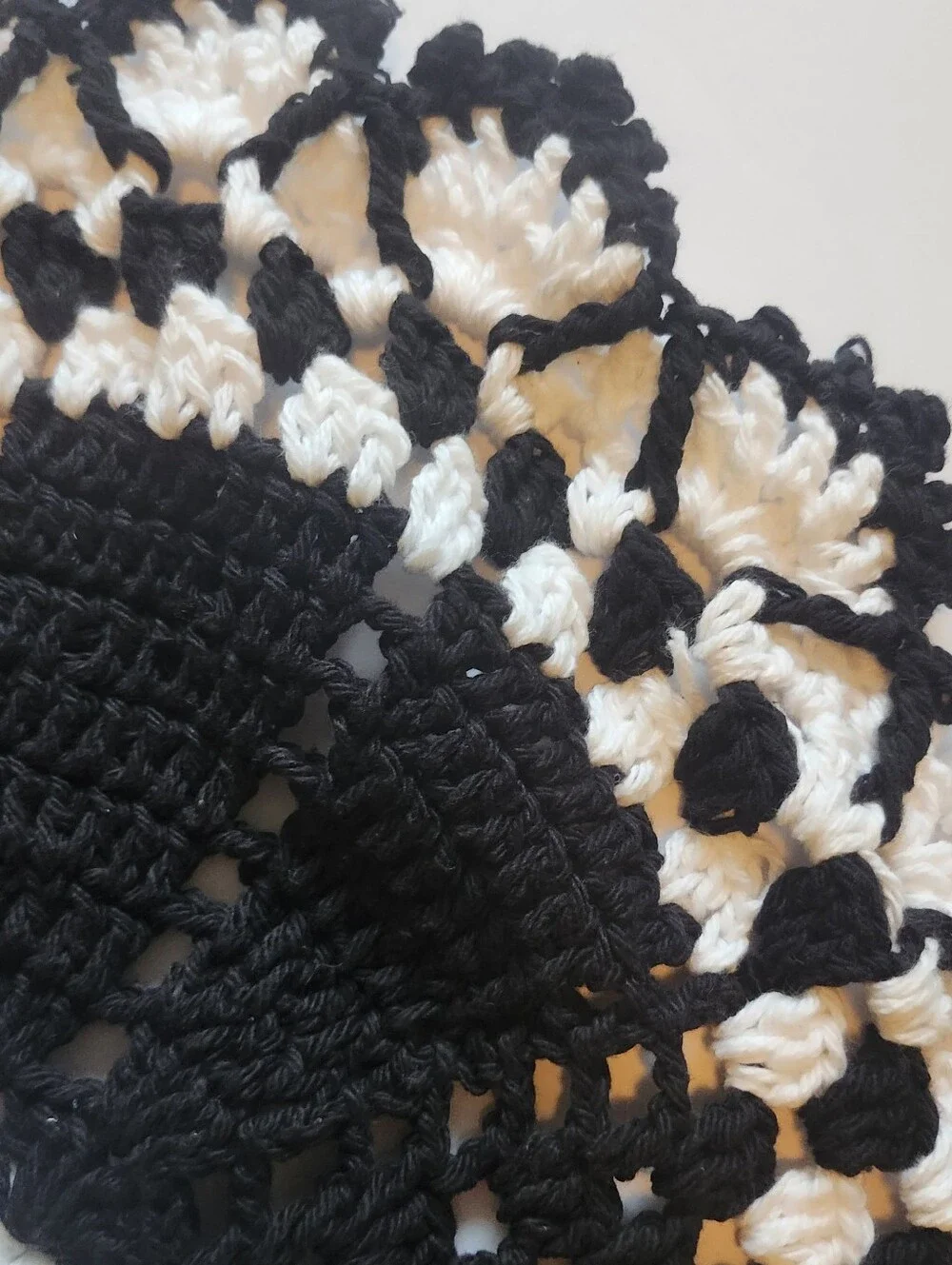 Handmade Crocheted Oval Doily - Black & White